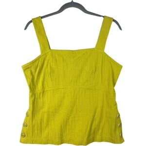 Maeve Tank Top side button up thick strap yellow green